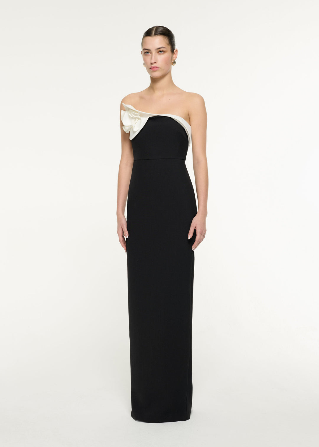 one-shoulder midi dress with sculpted rosette – ROSABELLE