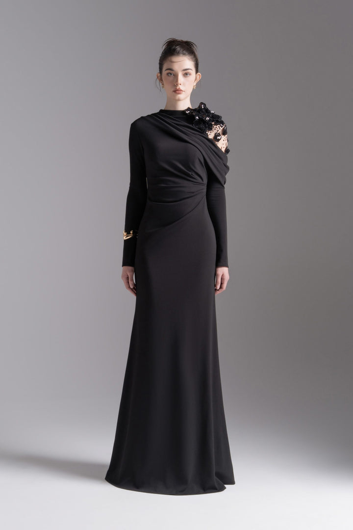 فستان مزين غير متماثل على الكتف – موسيقى ليلية