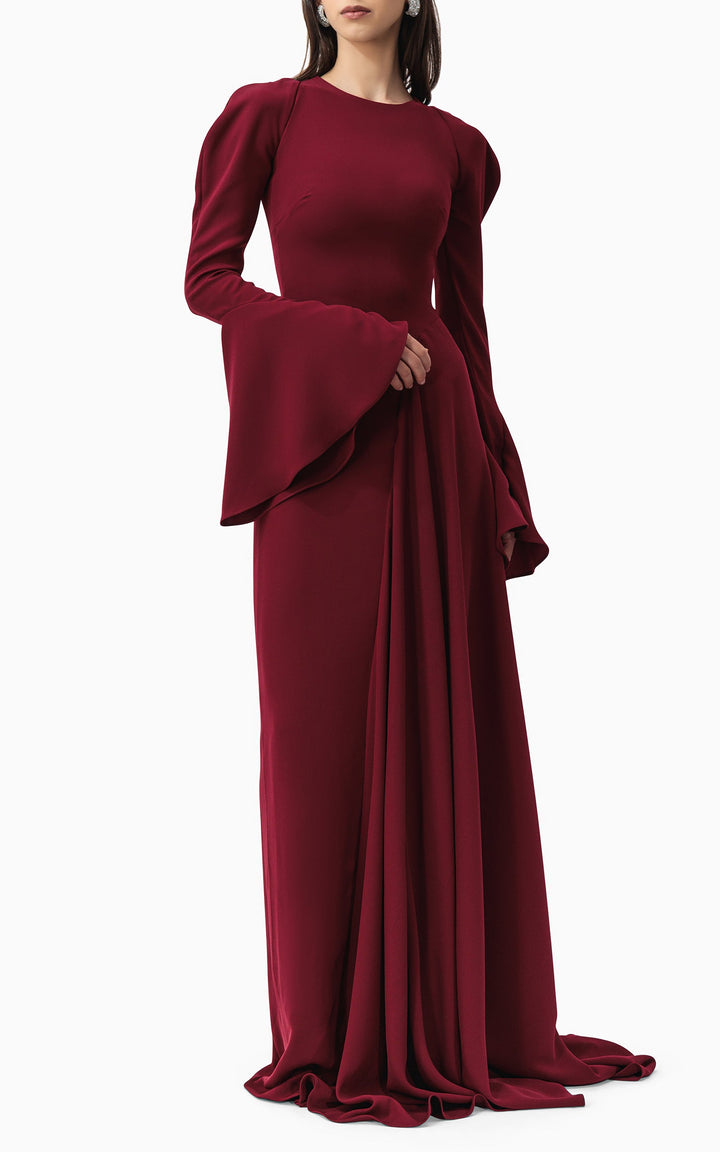 long-sleeve gown with puffed shoulders and flared cuffs – SERENA