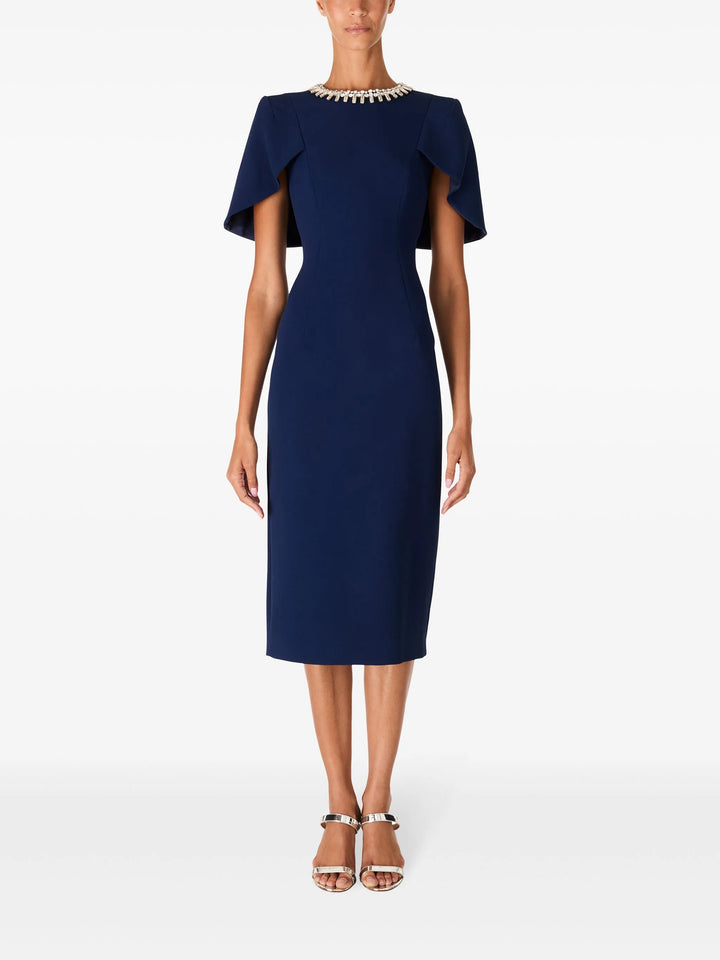embellished neckline sheath dress with flutter sleeves – FEDAH