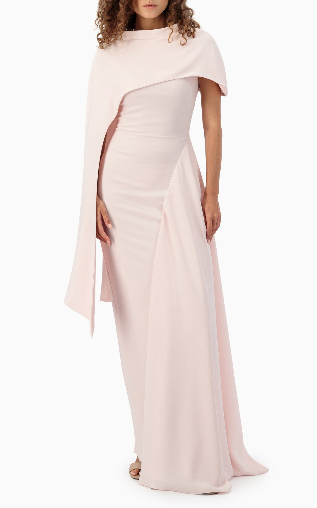 asymmetric draped gown with sculpted shoulder cape – NOIR