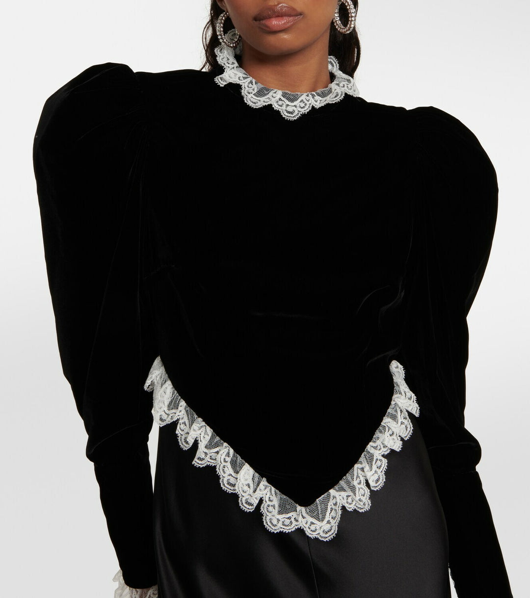 velvet and satin contrast gown with lace trim – NOIR