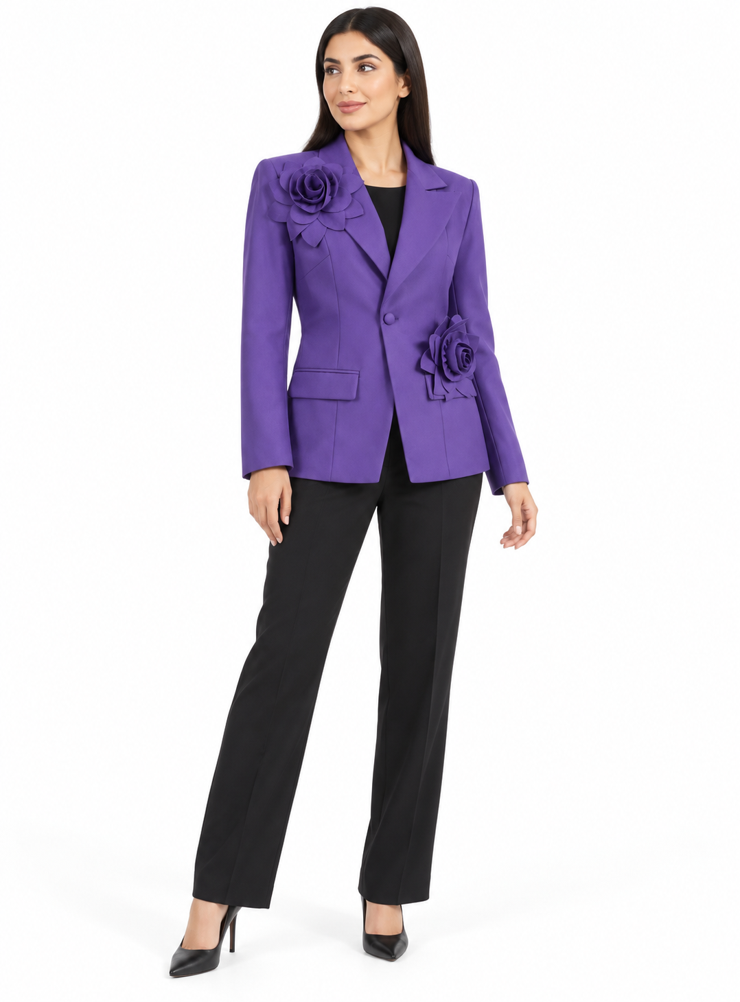 Floral Embellished Tailored Blazer - Violet