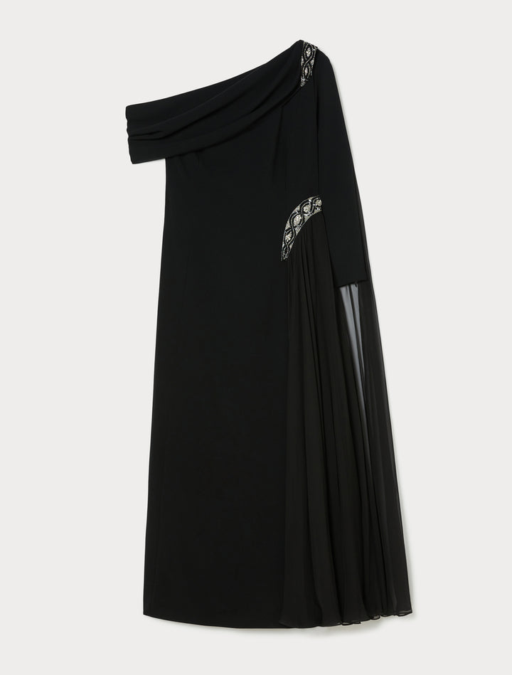 asymmetric draped gown with embellished detail – SERENA