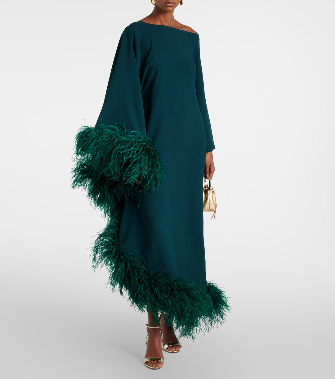 asymmetric gown with feather trim – VIVID