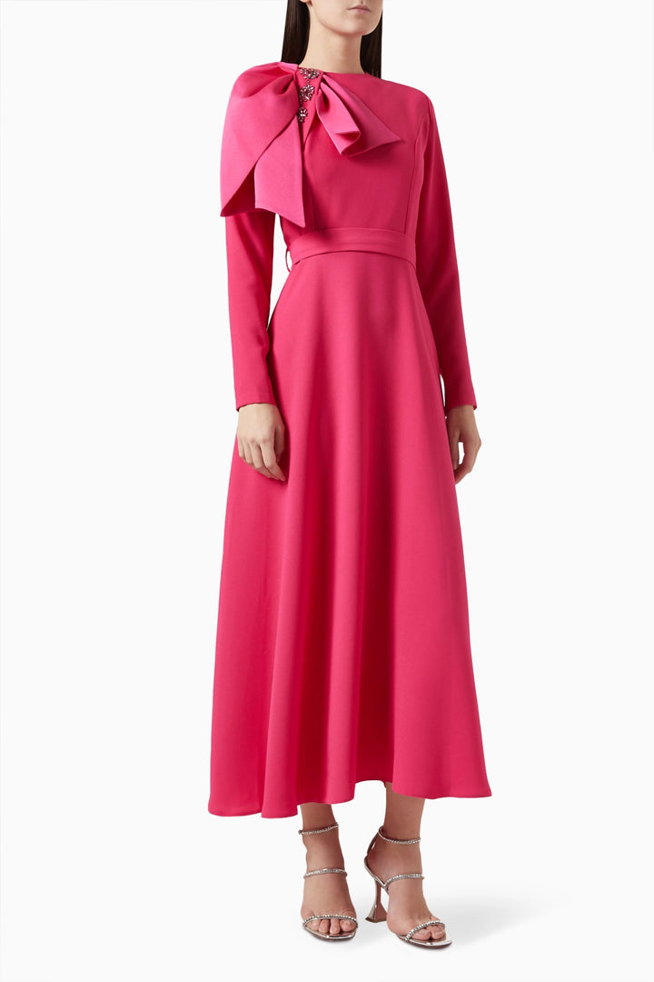 long-sleeve gown with bow-shoulder detail – VIVIENNE