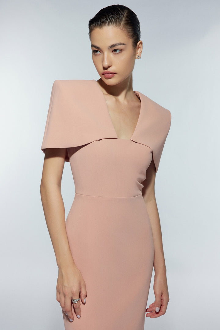 structured cape-shoulder midi dress – EIILE