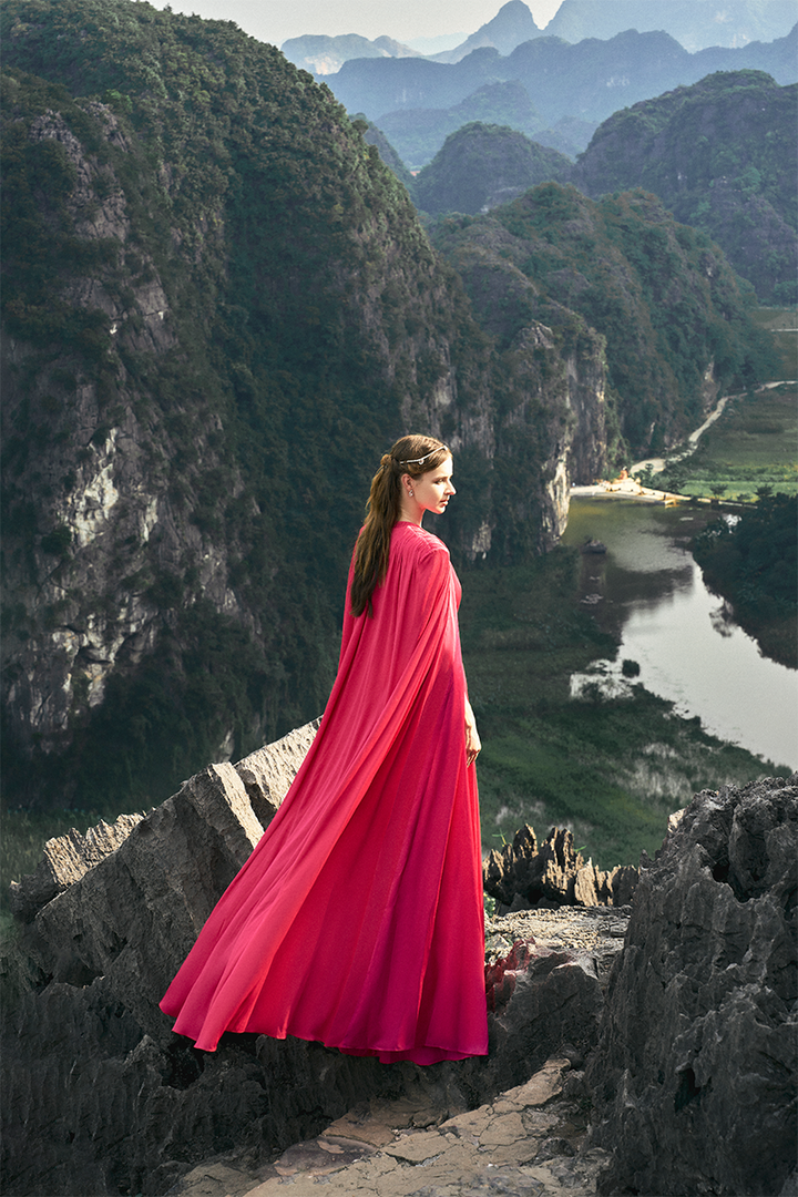 cape-sleeve gown with gathered bodice – ROSAE