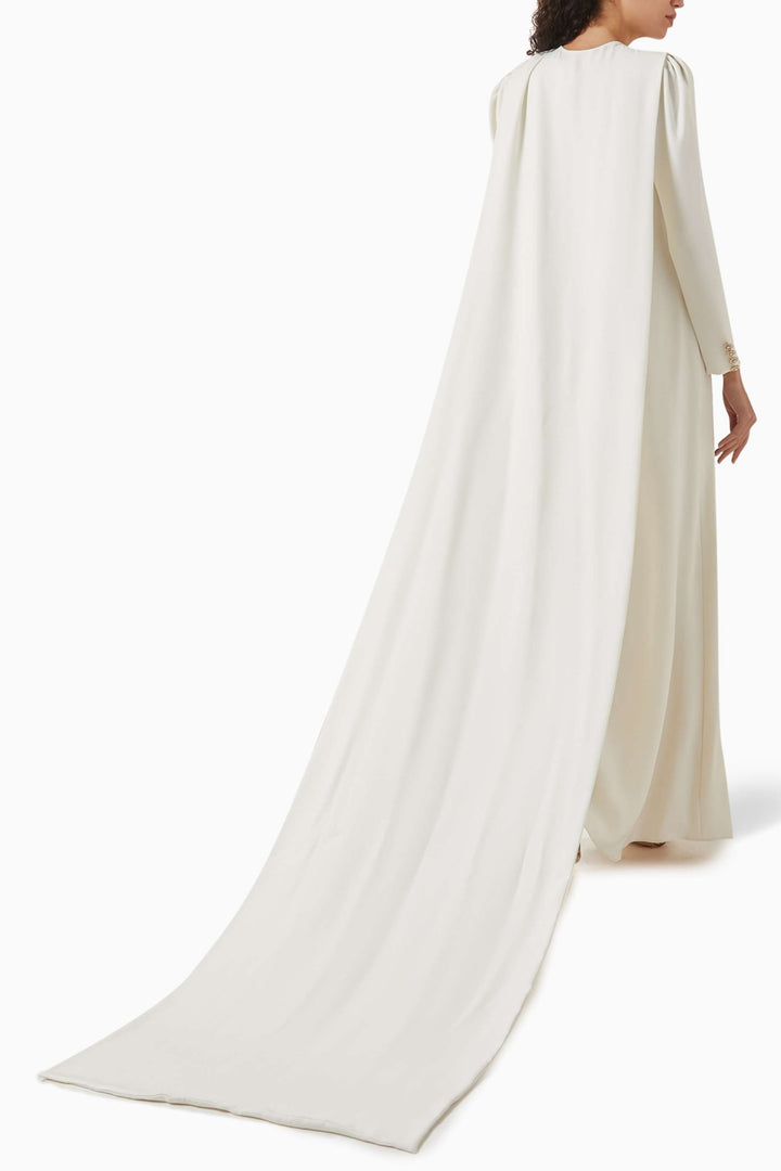 draped neckline gown with jeweled buttons – IVORY