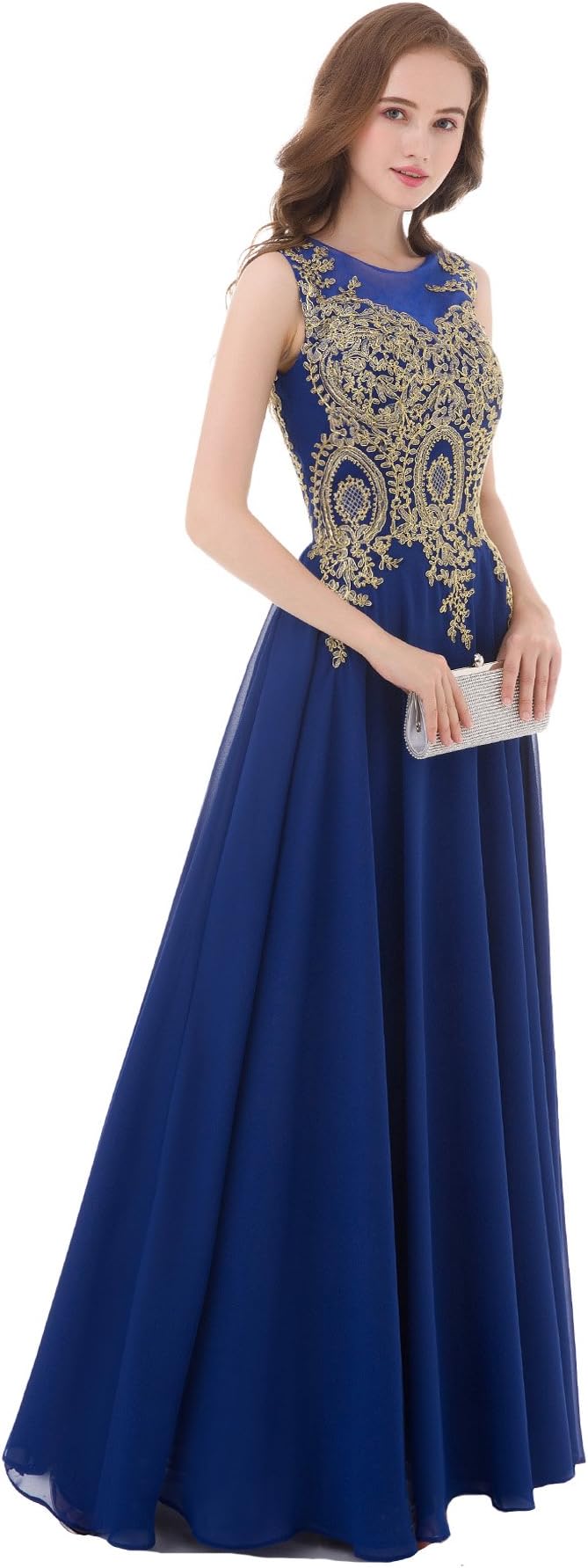 sleeveless chiffon gown with gold sequin bodice – AURONZA
