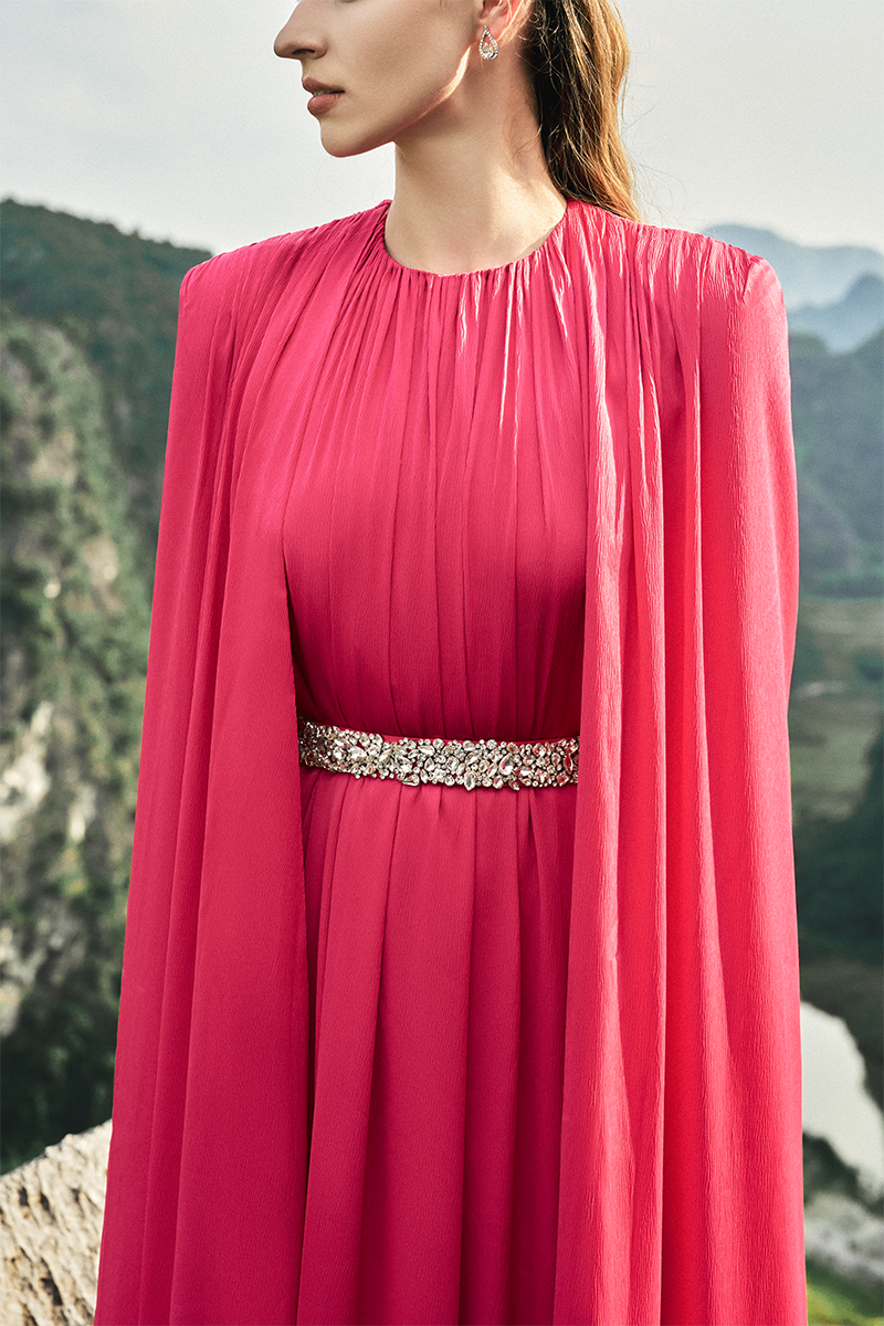 cape-sleeve gown with gathered bodice – ROSAE