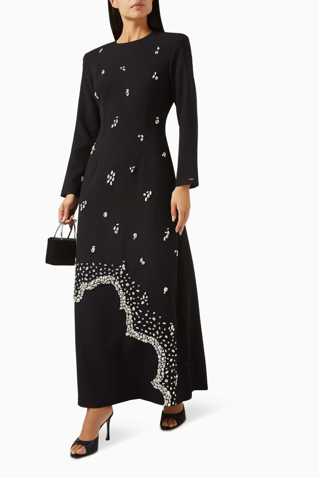 Embellished long-sleeve gown with crystal accents – RUBYE