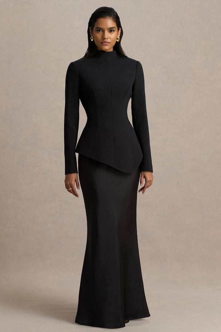 structured long-sleeve gown with sculpted waist – AURORA