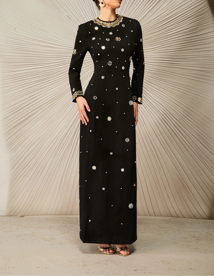 Plissiertes Oberteil mit ausgestellten Ärmeln und Maxirock-Set mit Taillengürtel – Rosiny 