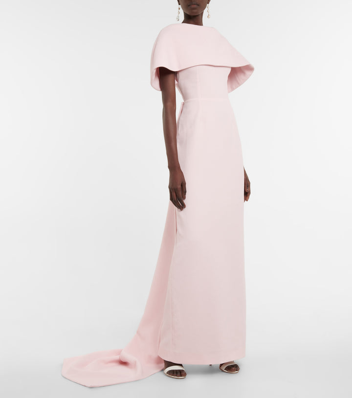 cape-shoulder gown with back slit – OCEANE