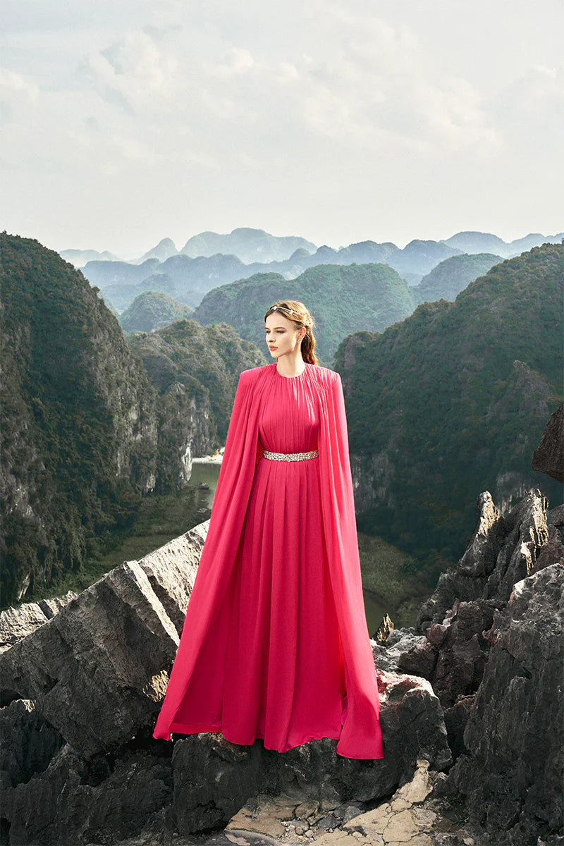 cape-sleeve gown with gathered bodice – ROSAE
