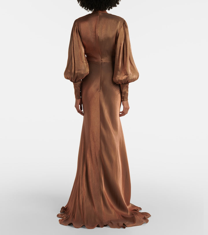 deep plunge satin gown with ruched waist – SIENNA