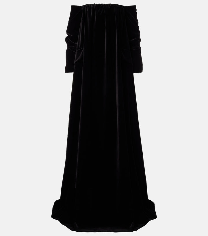 فستان سهرة مخملي طويل الأكمام مكشوف الكتفين - نواريل