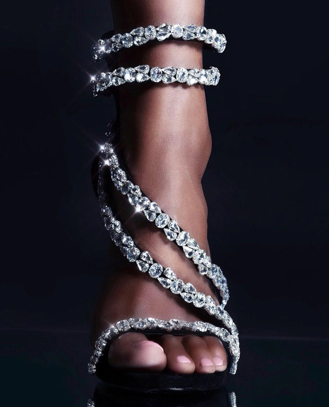 crystal-embellished spiral strap stiletto heels – SERAPHINA