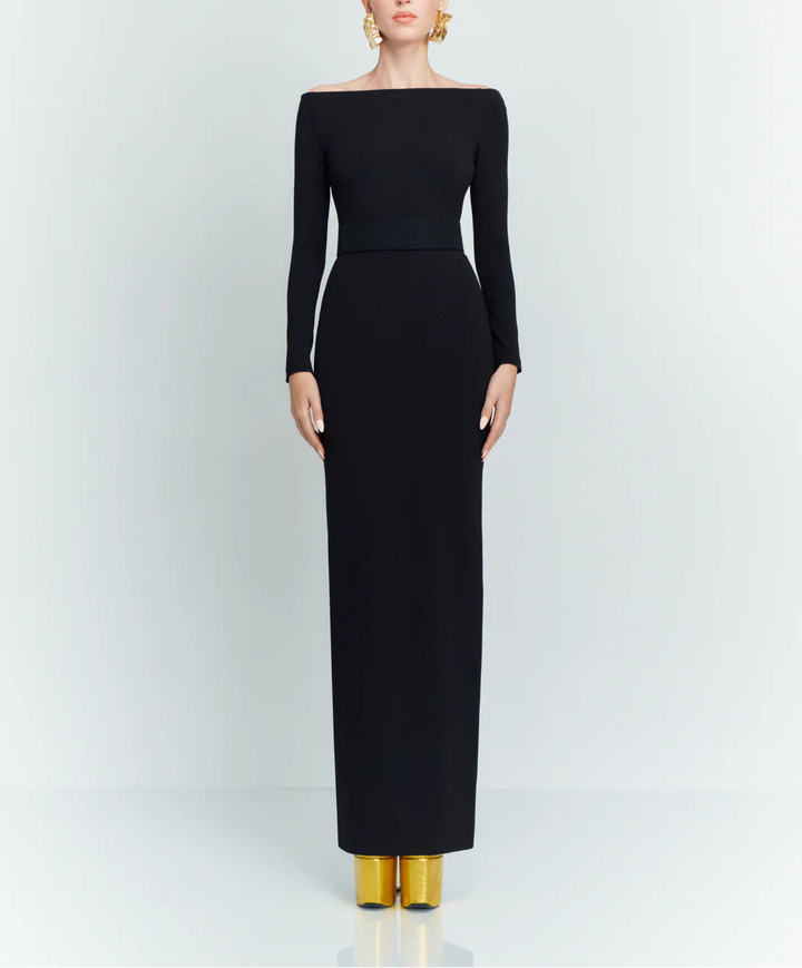 off-shoulder column gown with long sleeves – SABINA