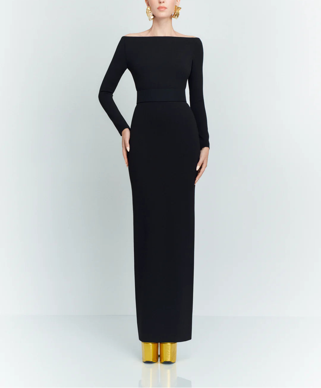 off-shoulder column gown with long sleeves – SABINA