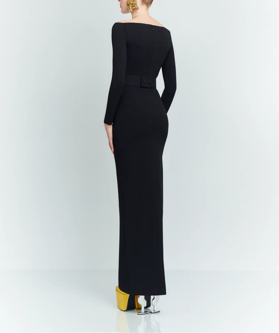 off-shoulder column gown with long sleeves – SABINA