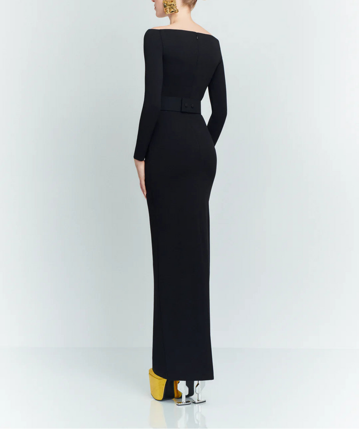 off-shoulder column gown with long sleeves – SABINA