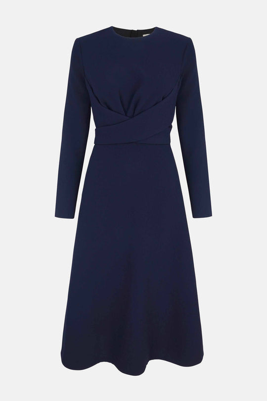 long-sleeve midi dress with draped waist – SILVEN