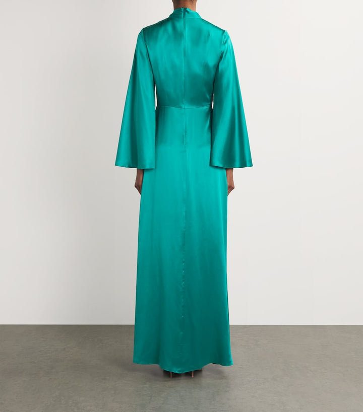satin kimono-sleeve wrap gown – EMERALD