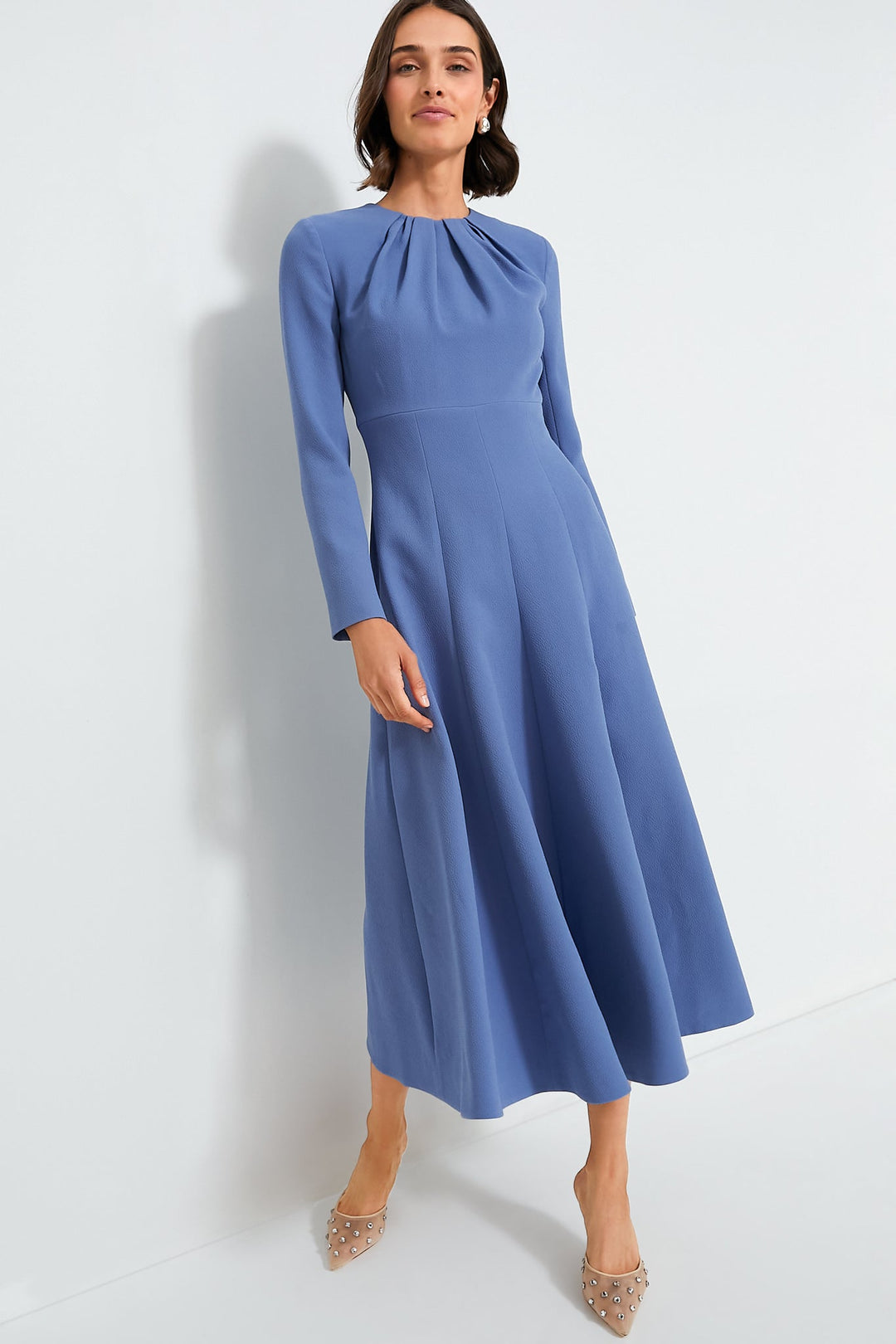 long-sleeve gathered midi dress – CELINA
