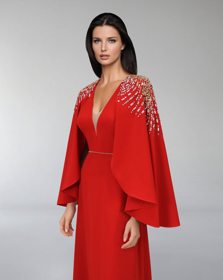 Beaded shoulders dress with cape sleeves  _ CARMAH