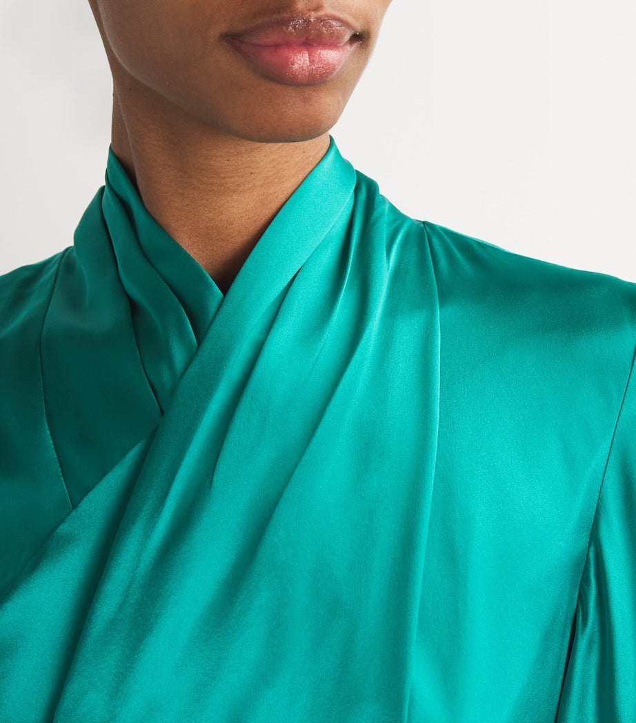 satin kimono-sleeve wrap gown – EMERALD