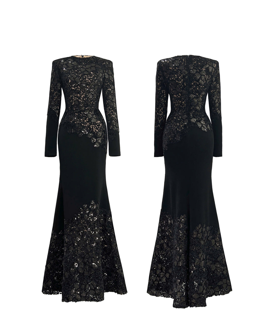 Long-sleeve lace-panel mermaid gown – AMARIS