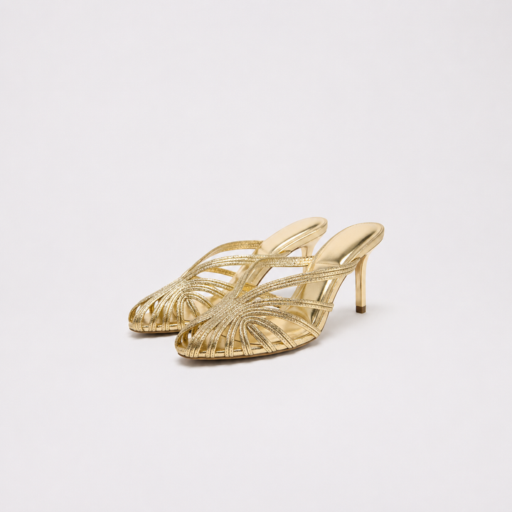 Gold Metallic Strappy Heel Sandals – LUMINA