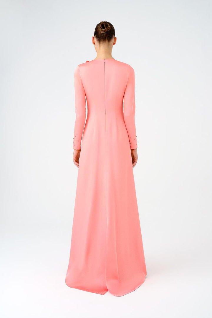 فستان سهرة طويل الأكمام مزين بالزهور - نواريل