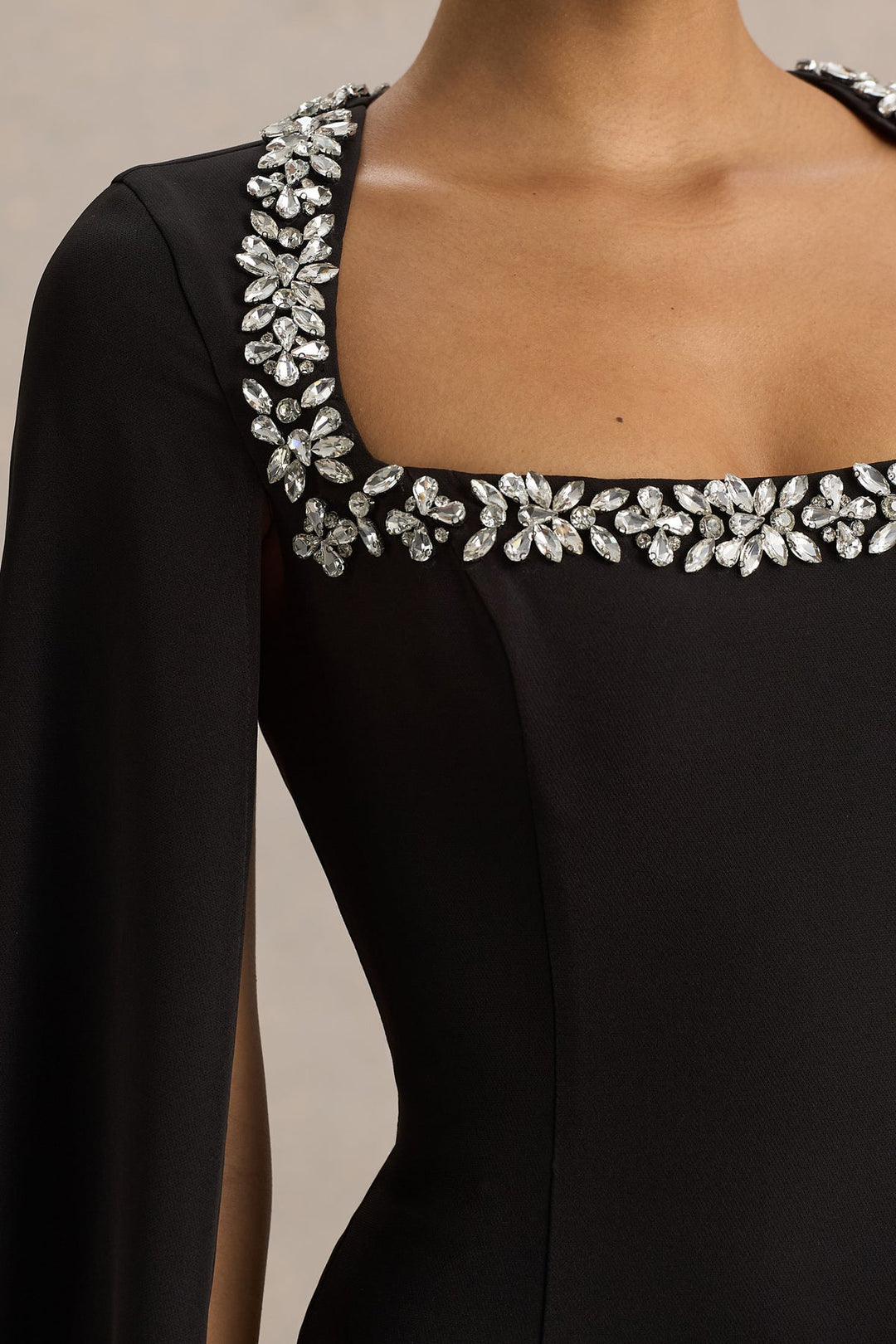 Embellished square-neck cape gown – ESMÉ