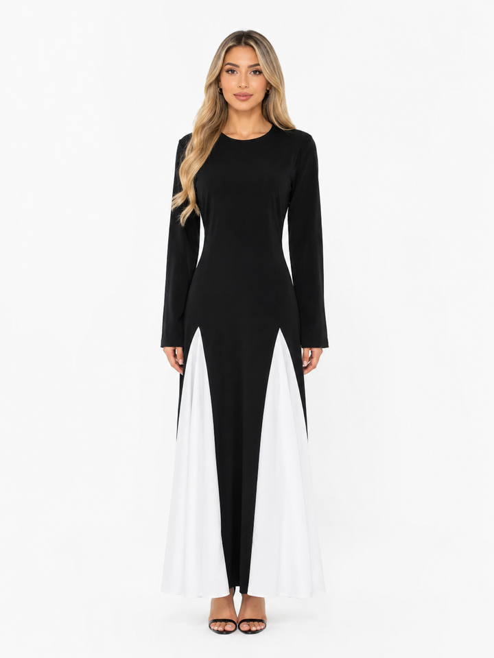 Contrast Panel Long Sleeve Maxi Dress - ROTHAN