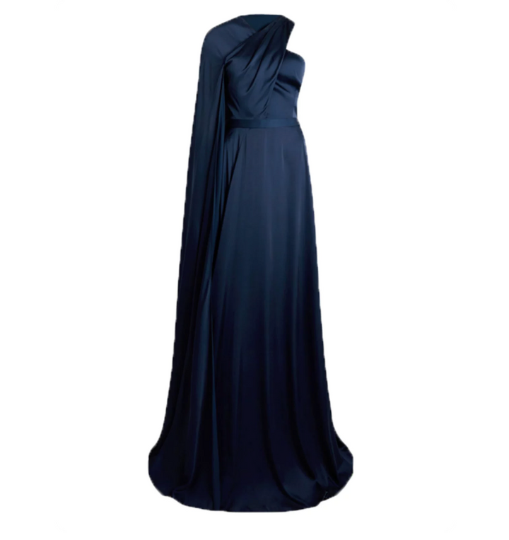 One-Shoulder Cape Maxi Dress – Midnight