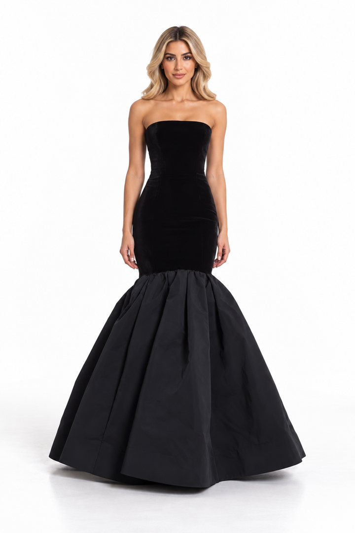 Black Strapless Flared Mermaid Maxi Dress - Bianca