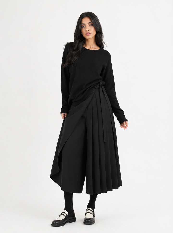 Pleated Wrap Culotte Pants – Mocha