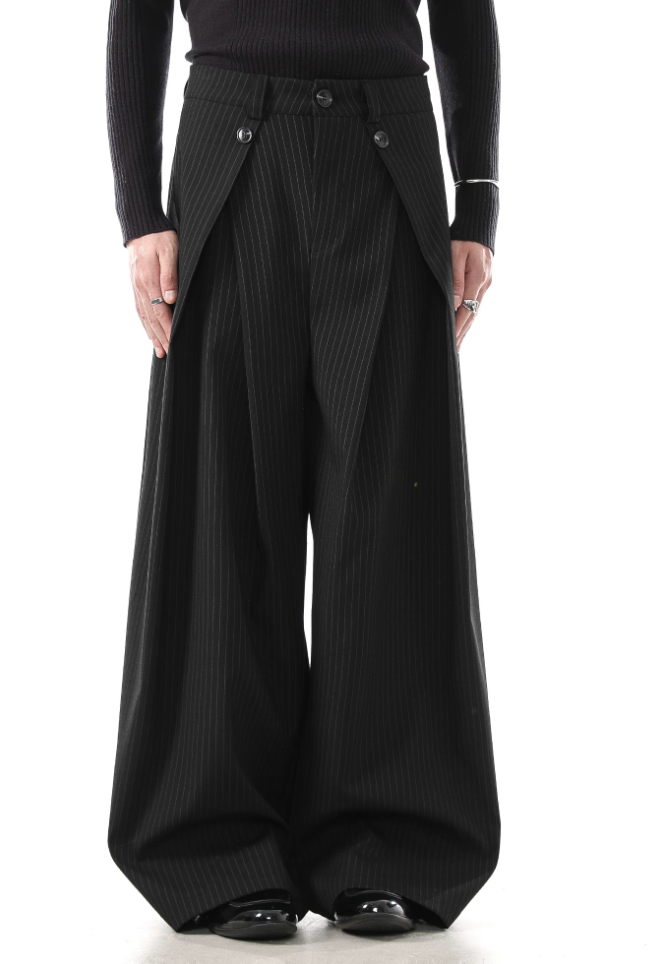 Grey Pinstripe Layered Wide-Leg Pants – Slate