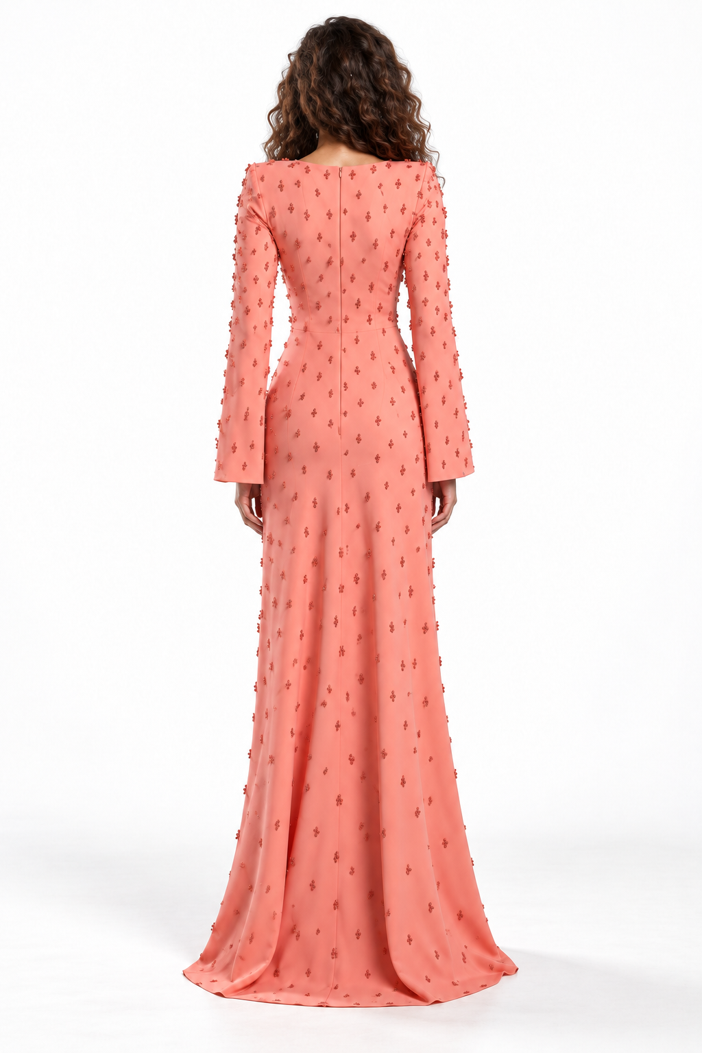 Coral Pink Embellished Cape Maxi Dress - Serena