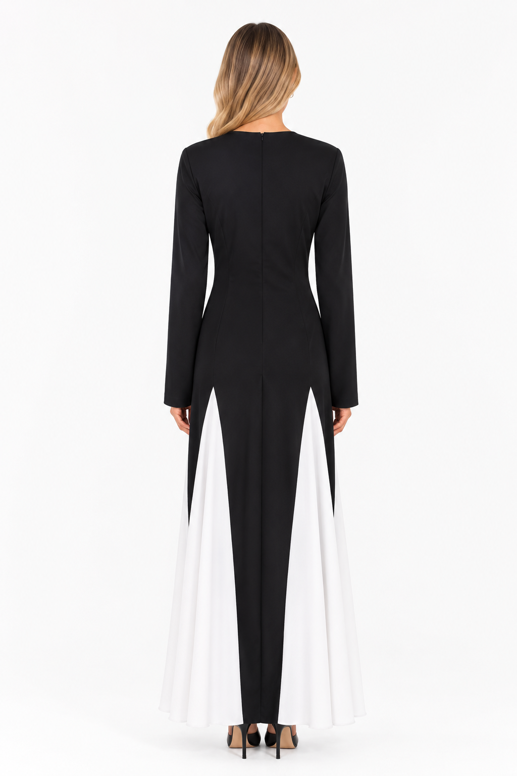 Contrast Panel Long Sleeve Maxi Dress - ROTHAN