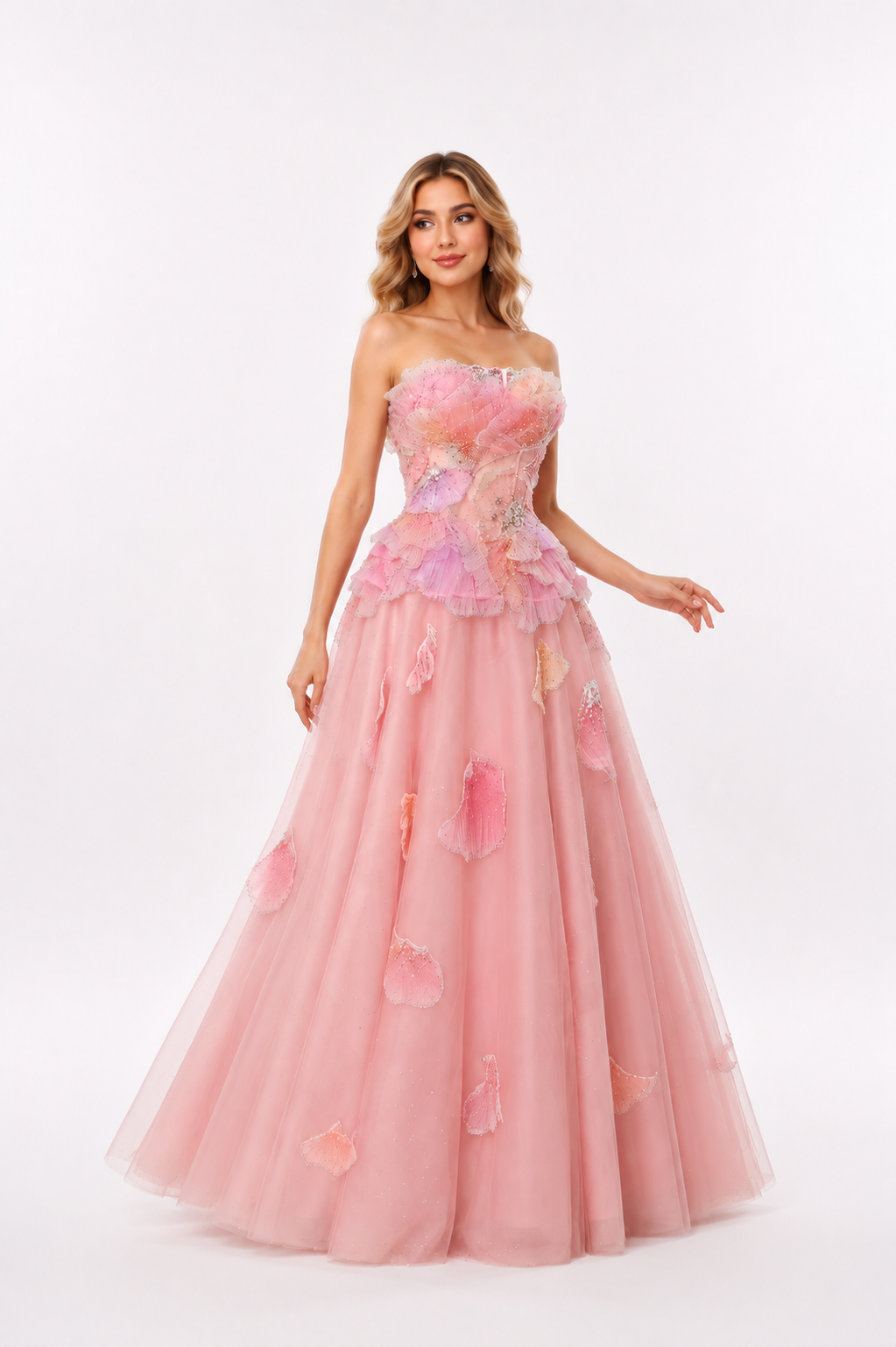 Floral Embellished Strapless Gown – ROSÉA