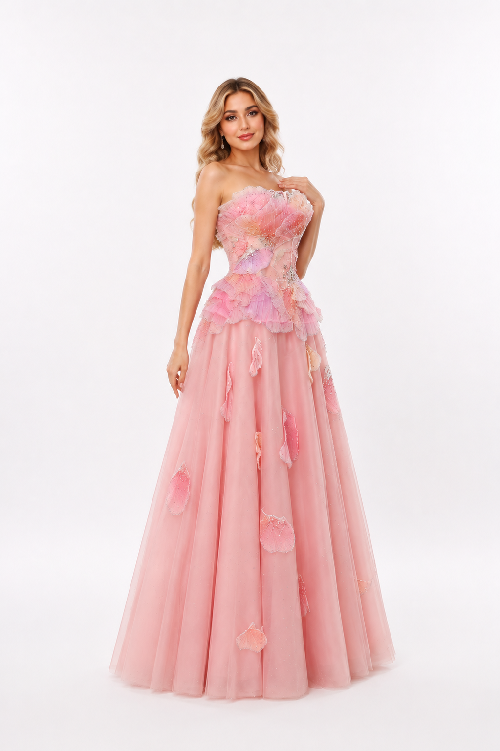 Floral Embellished Strapless Gown – ROSÉA
