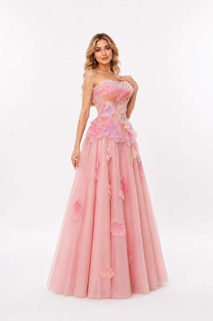 Floral Embellished Strapless Gown – ROSÉA