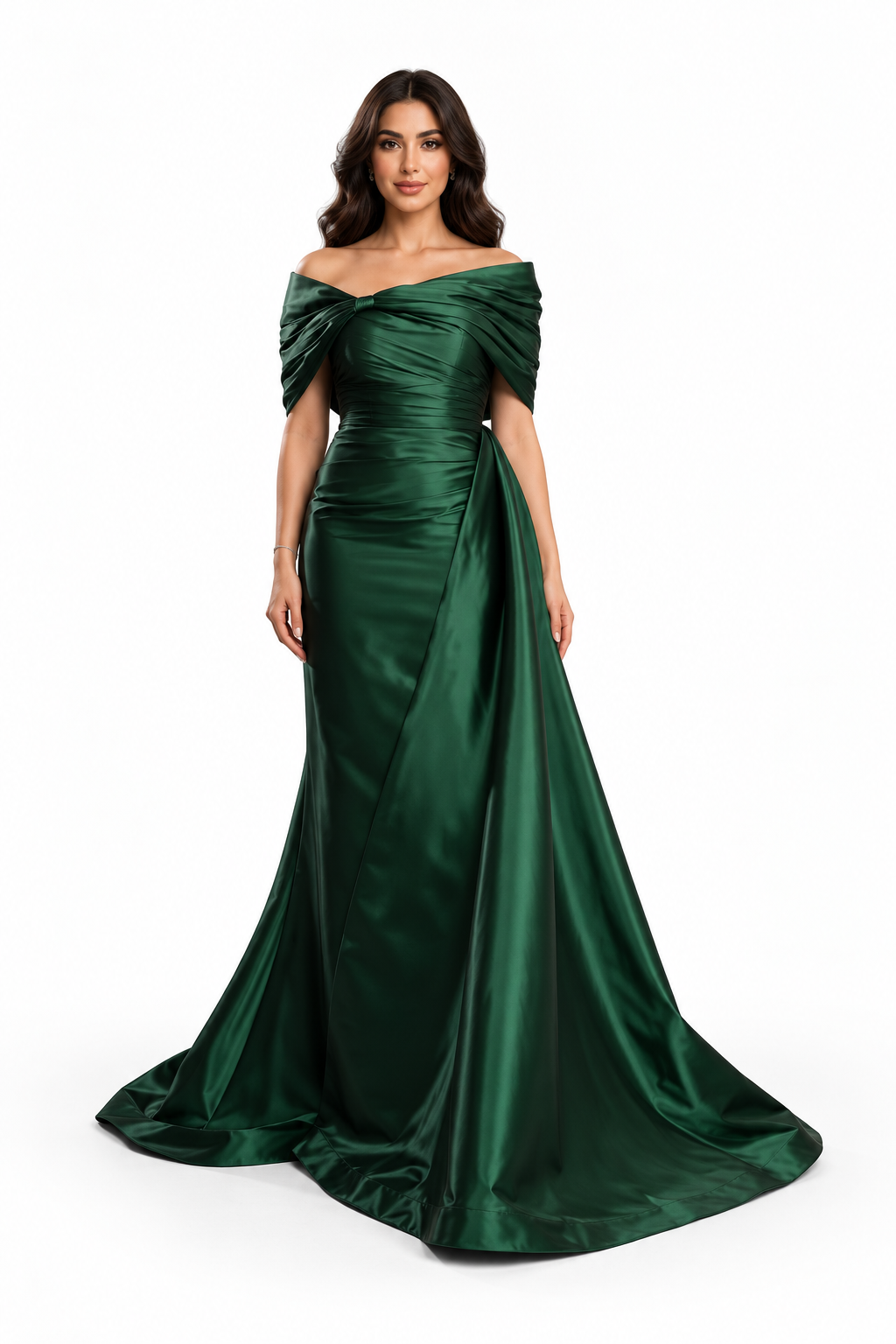 Off-Shoulder Draped Satin Evening Gown - Enchantment