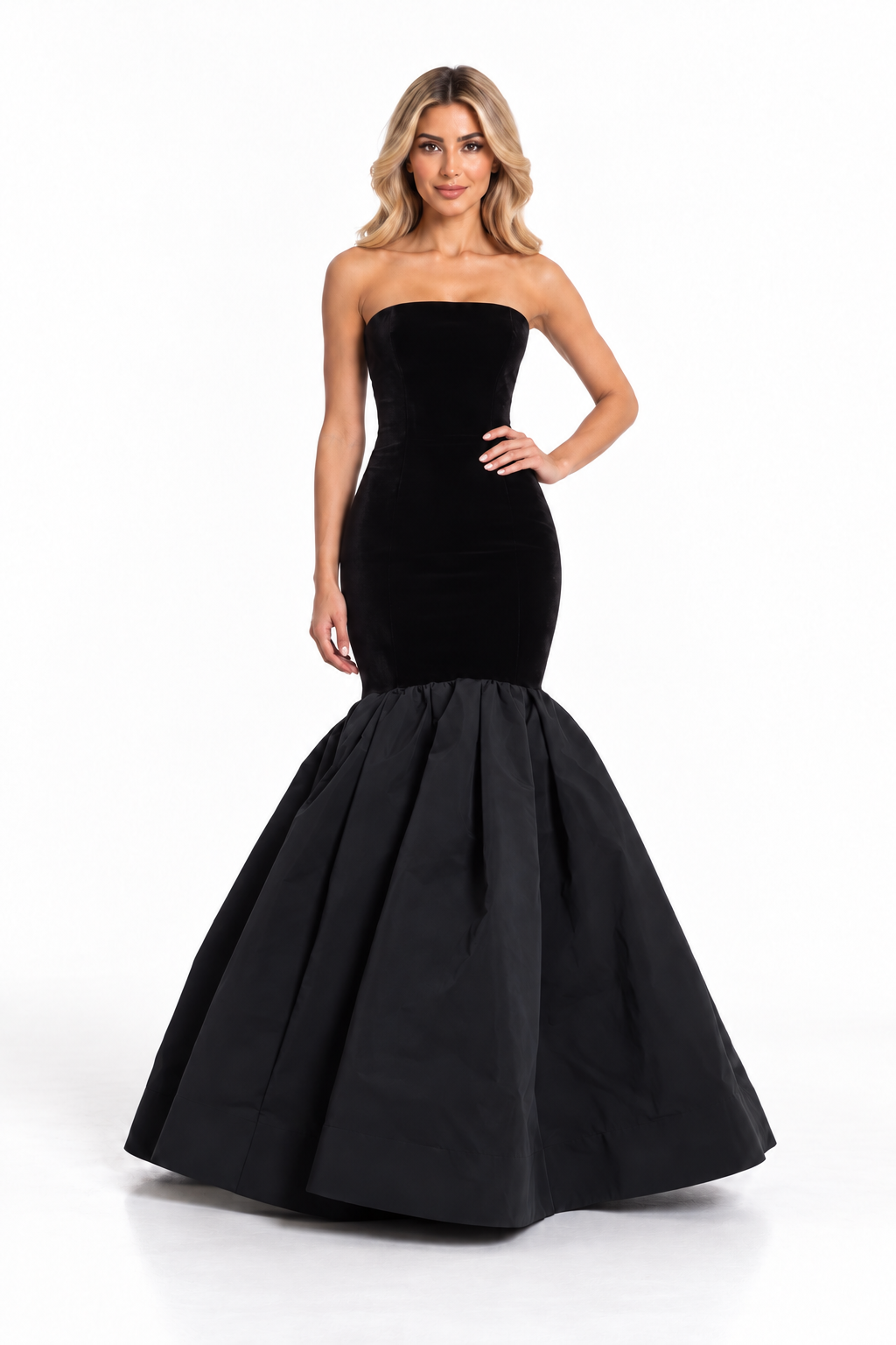 Black Strapless Flared Mermaid Maxi Dress - Bianca