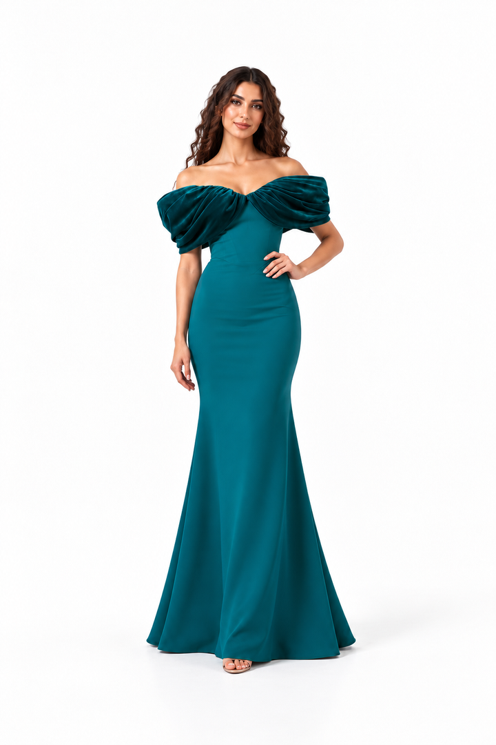 Velvet Off-Shoulder Sculpted Evening - Virelle