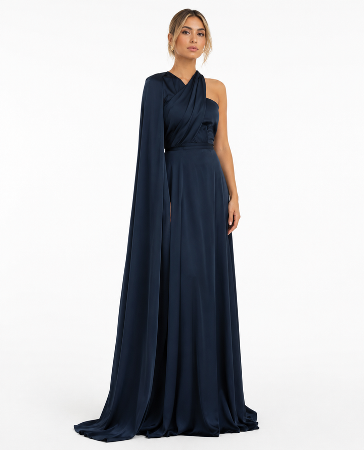 One-Shoulder Cape Maxi Dress – Midnight